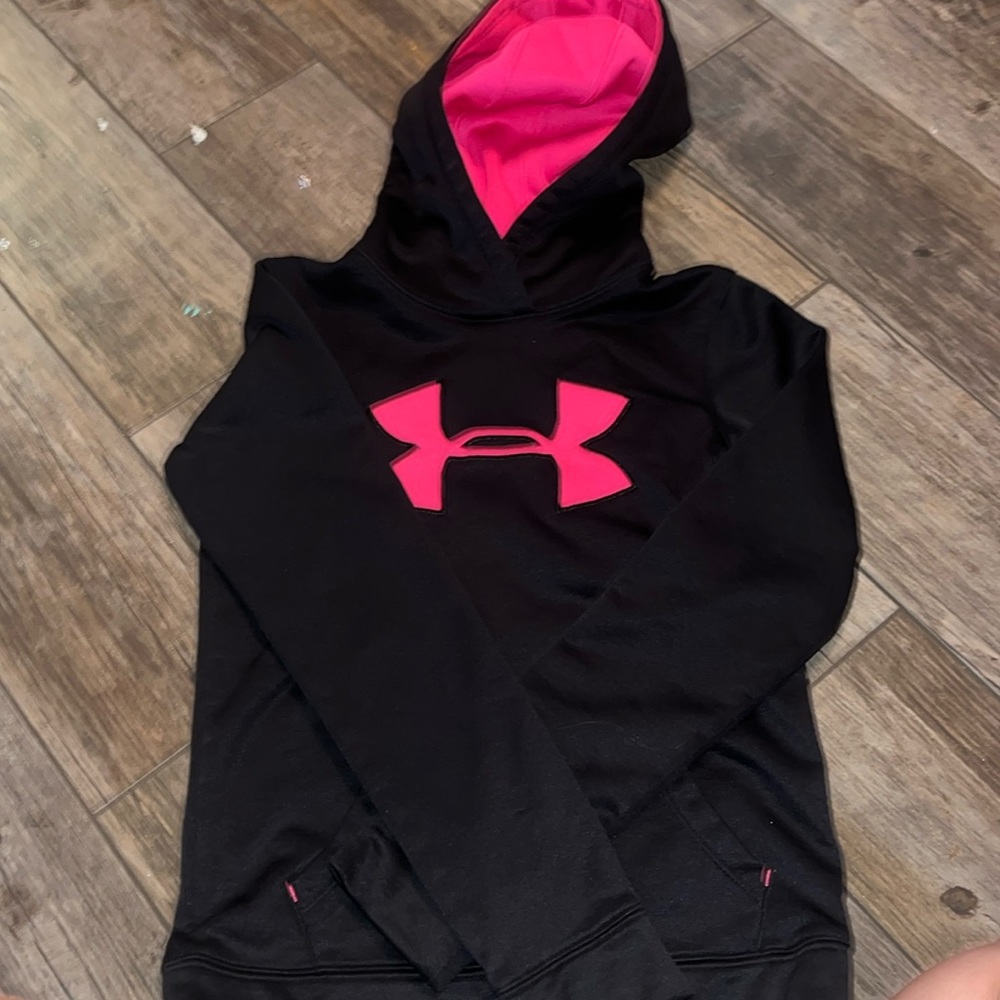 girls under armour pink and black hoodie